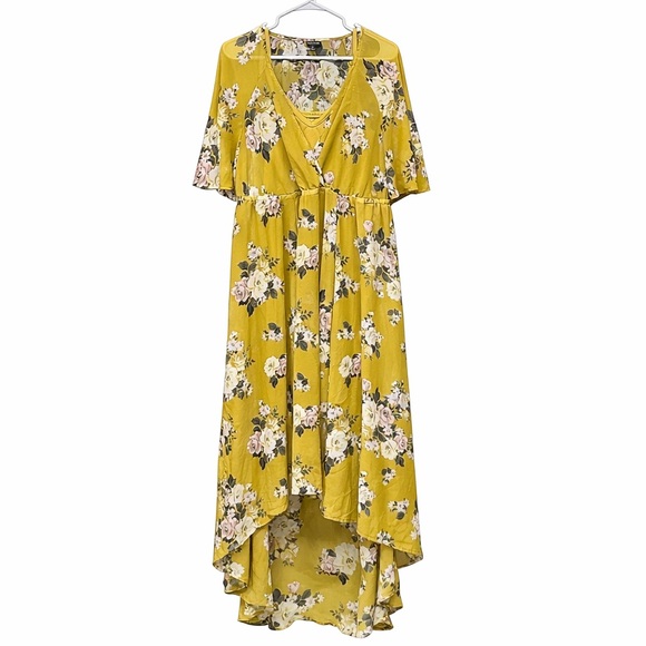 Torrid • Floral Hi-Low Dress • Mustard Yellow • Size 1 (Plus) - Picture 5 of 9